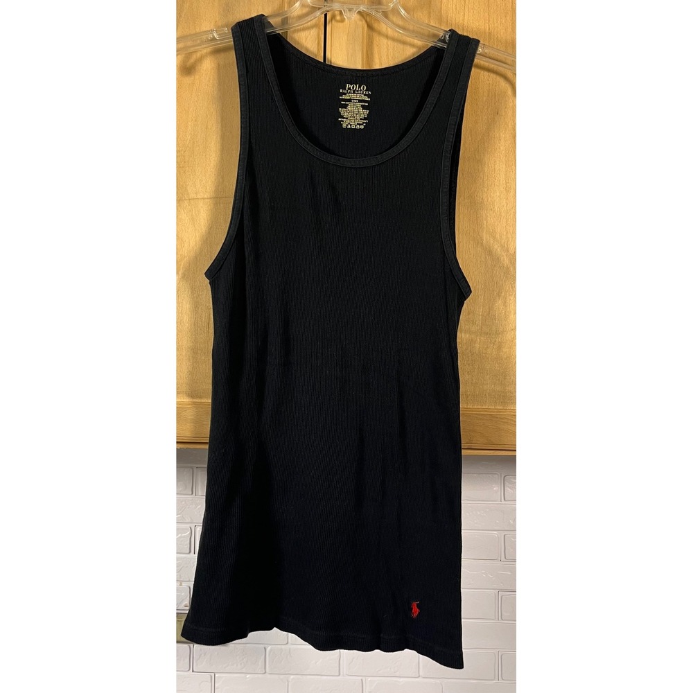 Polo Ralph Lauren Tank Top Mens Large Black Ribbed Cotton Pony‎ Logo Undershirt